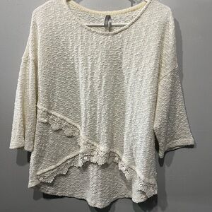Vanity Cream Textured Blouse with Lace Detail